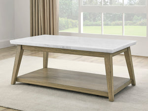 Vida - Marble Top Coffee Table With Casters - Brown