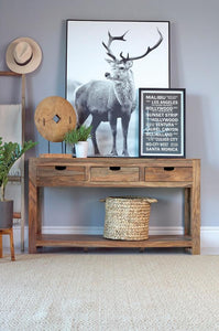 Esther - 3-Drawer Wood Console Table - Natural Sheesham