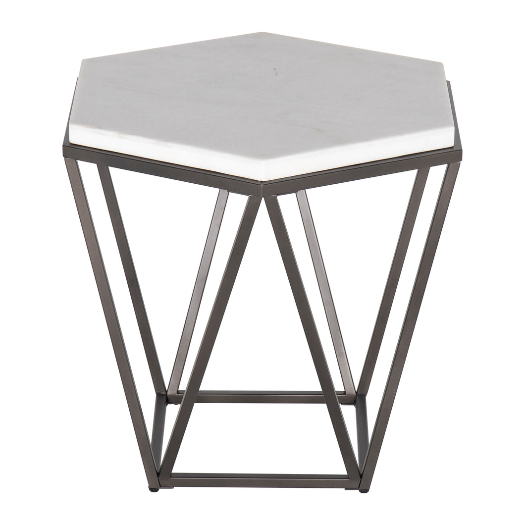 Corvus - End Table With Marble Top Hexagon - White