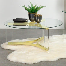 Load image into Gallery viewer, Janessa - Round Glass Top Acrylic Leg Coffee Table Matte - Brass