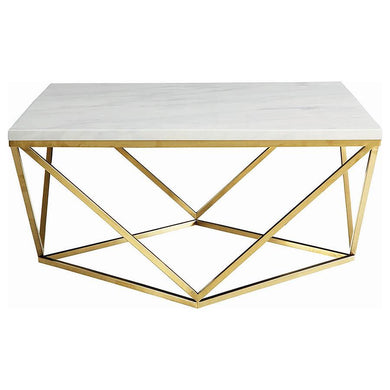 Meryl - Square Faux Marble Top Coffee Table - White And Gold