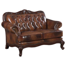 Load image into Gallery viewer, Victoria - Full Leather Upholstered Rolled Arm Loveseat - Brown