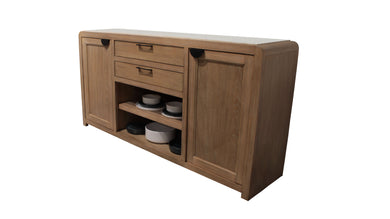 Escape - Dining 72 In. Buffet Server With Stone Top - Glazed Natural Oak Natural Cane Vanilla Bean Stone