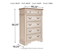 Load image into Gallery viewer, Realyn - White / Brown / Beige - Five Drawer Chest