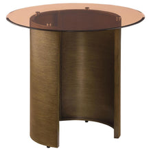 Load image into Gallery viewer, Morena - Round Tawny Glass Top Side End Table - Brushed Bronze