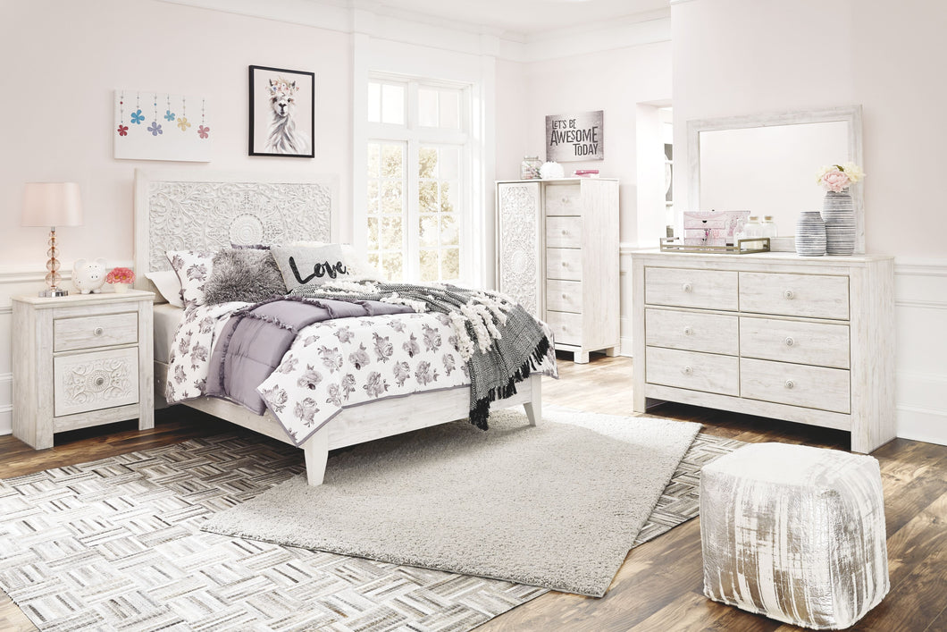 Paxberry - Whitewash - 5 Pc. - Dresser, Mirror, Dressing Chest, Full Panel Bed