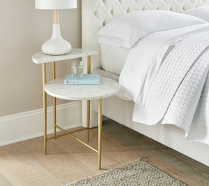 Patna - White Marble Top Side End Table - White