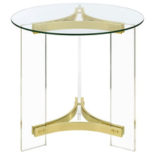 Load image into Gallery viewer, Janessa - Round Glass Top Acrylic Leg End Table Matte - Brass