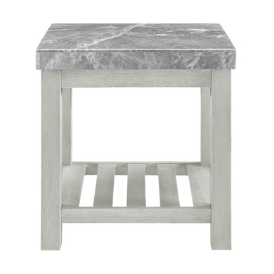 Canova - Gray Marble Top End Table - White