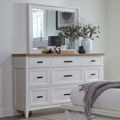 Americana Modern Bedroom - 9 Drawer Dresser And Mirror - Light Brown
