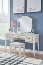 Load image into Gallery viewer, Robbinsdale - Antique White - Mirrored Vanity With Stool