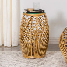 Load image into Gallery viewer, Dahlia - Round Glass Top Woven Rattan End Table - Natural