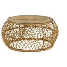 Load image into Gallery viewer, Dahlia - Round Glass Top Woven Rattan Coffee Table - Natural