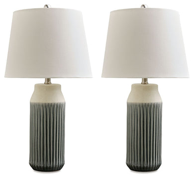 Afener - Blue / Beige - Ceramic Table Lamp (Set of 2)