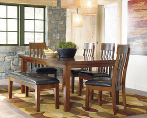 Ralene - Medium Brown - 6 Pc. - Rectangular Dining Room Extension Table, 4 Upholstered Side Chairs, Upholstered Bench