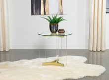 Load image into Gallery viewer, Janessa - Round Glass Top Acrylic Leg End Table Matte - Brass