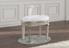 Load image into Gallery viewer, Evangeline - Upholstered Oval Vanity Stool Silver And Ivory - Silver Oak